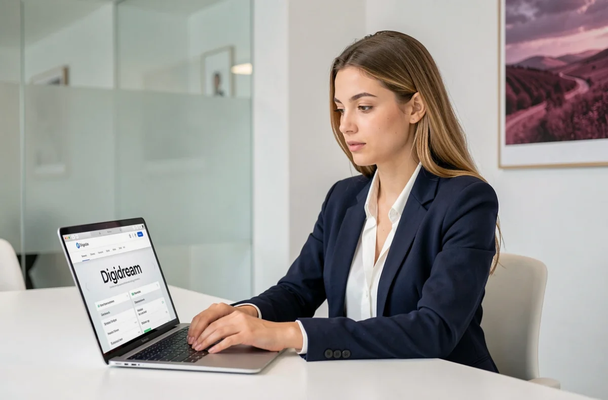 Professionnelle de l'agence Digidream travaillant sur une stratégie SEO devant son ordinateur portable