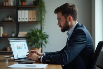 Jeune homme professionnel analysant des données sur un ordinateur