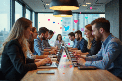 Groupe de professionnels collaborant dans un bureau lumineux