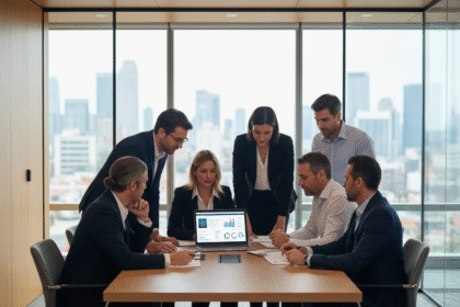 Groupe de professionnels en réunion dans un bureau moderne