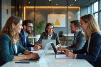 Groupe de professionnels collaborant dans un bureau moderne