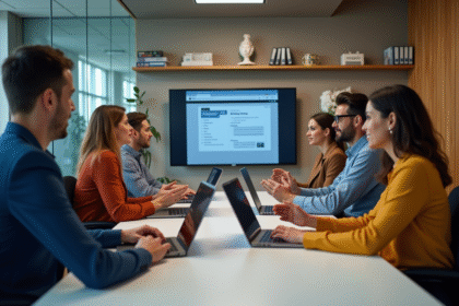 Groupe de professionnels en réunion dans un bureau moderne
