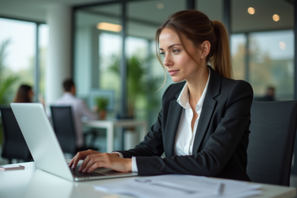 Femme d'affaires au bureau en réunion professionnelle