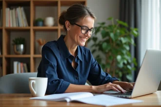 Femme au bureau ajustant un calendrier sur son ordinateur