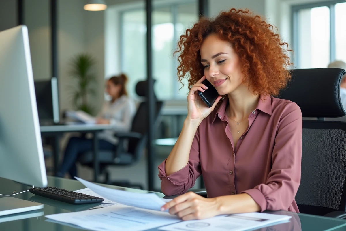 Femme contactant sa banque par téléphone pour contester un débit INFINITE Remit Services sur son relevé de compte
