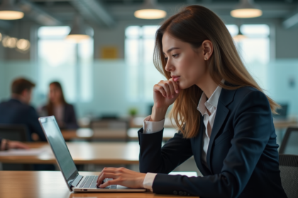 Jeune femme professionnelle analysant des données marketing
