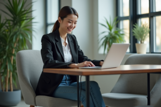 Jeune femme professionnelle souriante dans un bureau moderne