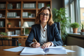 Femme professionnelle en réunion d'évaluation environnementale