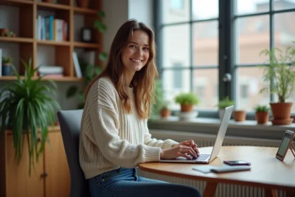 Jeune femme travaillant sur son ordinateur dans un bureau moderne