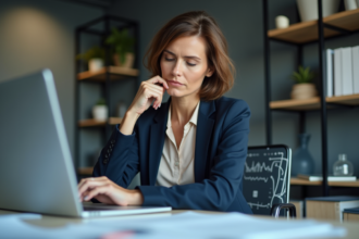 Femme professionnelle regardant une tablette avec graphiques IA