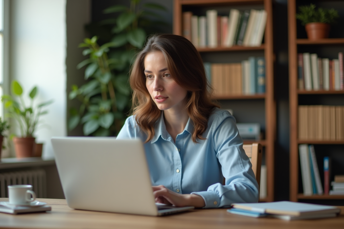 Jeune femme en visioconference dans son bureau à domicile