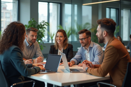 Groupe de professionnels en réunion dans un bureau moderne