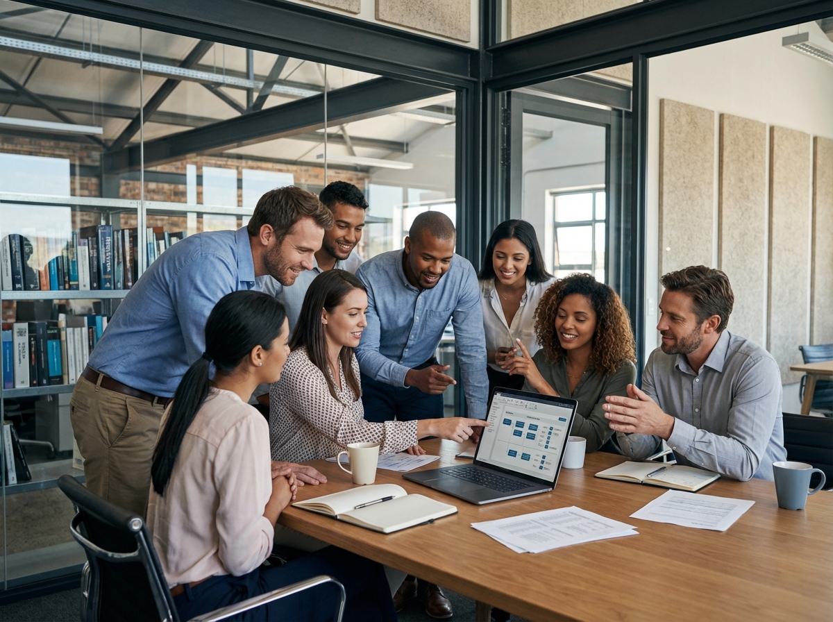 Groupe de professionnels en réunion examinant des graphiques ERP