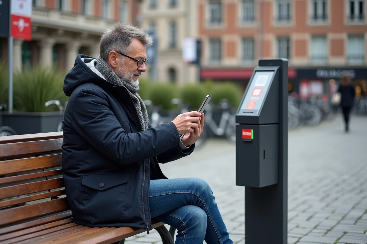 Homme utilisant son téléphone pour scanner un locker à Lille