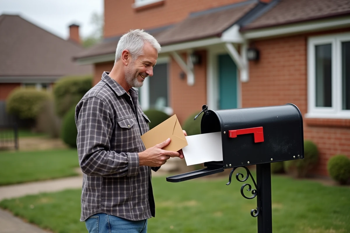 Homme vérifiant sa boîte aux lettres après déménagement