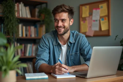 Jeune homme autoentrepreneur au bureau à domicile