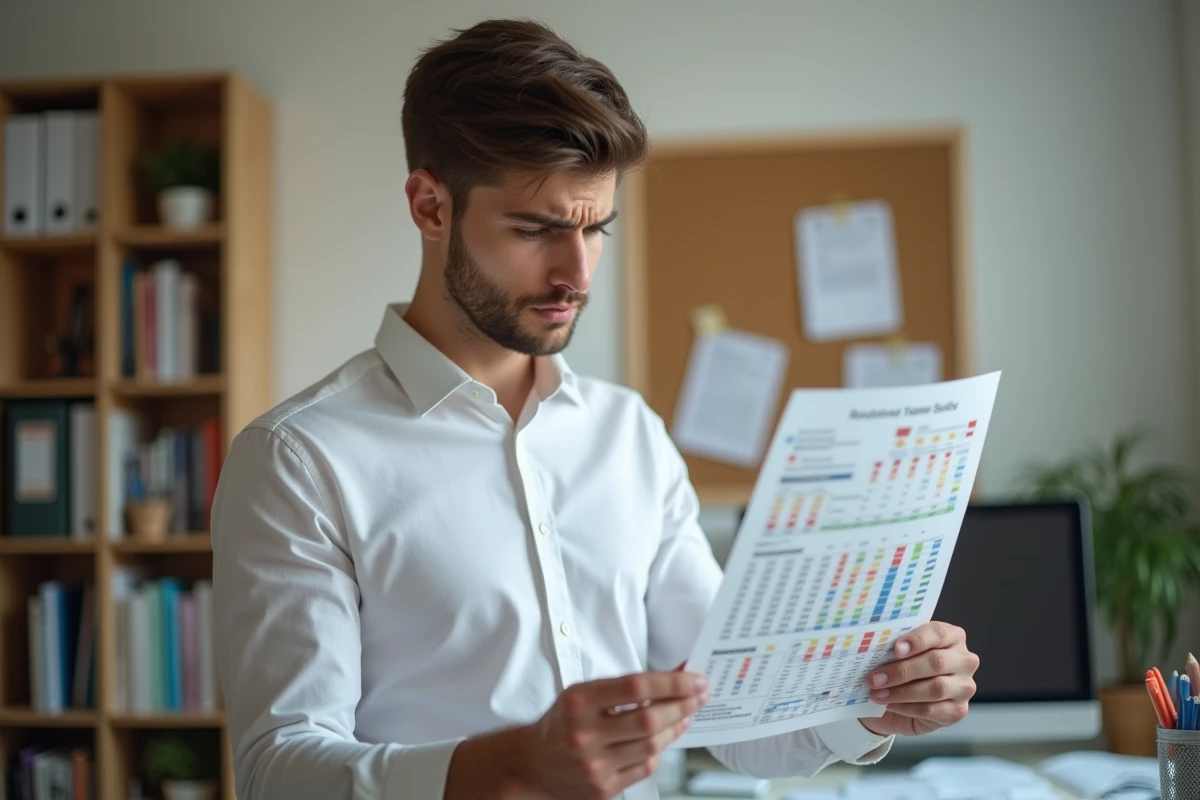 Jeune comptable vérifiant un tableau excel à domicile