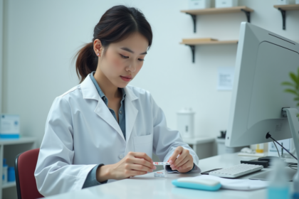 Jeune femme en blouse blanche effectuant un test diagnostic