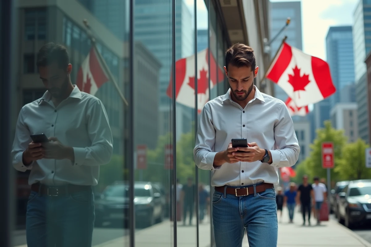Jeune homme consulte ses actions devant la Bourse de Toronto