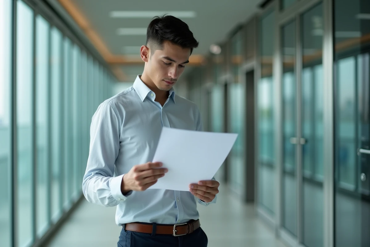 Jeune homme lisant une lettre dans un couloir