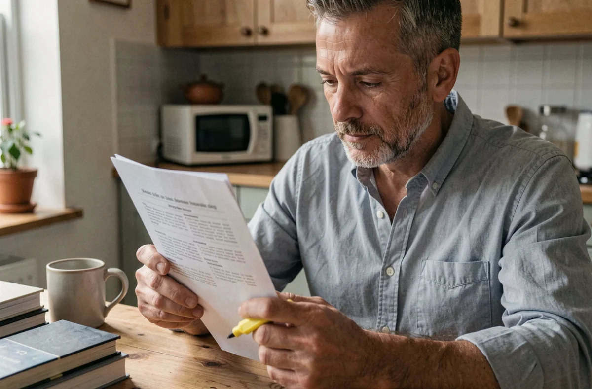 Homme consultant le code du travail sur le temps partiel à domicile pour préparer une négociation d'horaires