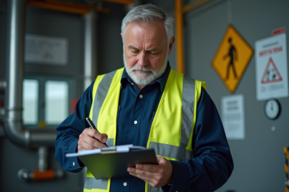 Responsable sécurité en uniforme dans un environnement industriel