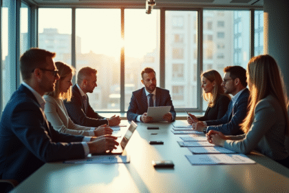 Réunion d'affaires en bureau lumineux avec dirigeants