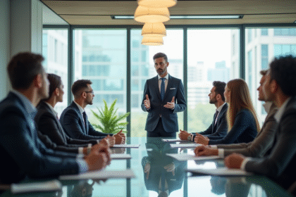 Consultant en affaires dirigeant une réunion dans un bureau moderne