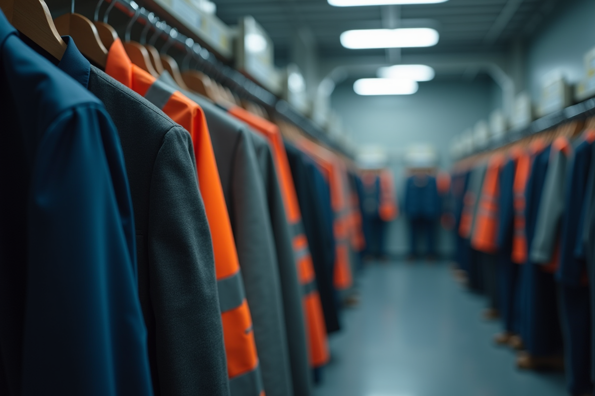 Vêtements de travail organisés dans une cabine